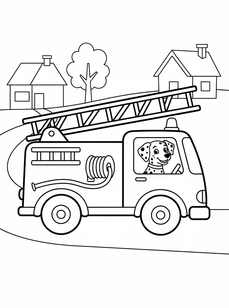 Ausmalbild: Feuerwehrauto mit Leiter