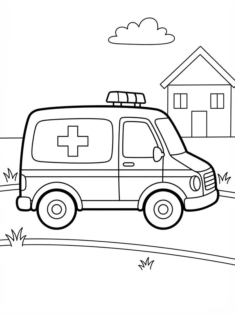 Ausmalbild: Krankenwagen mit offener Hecktür