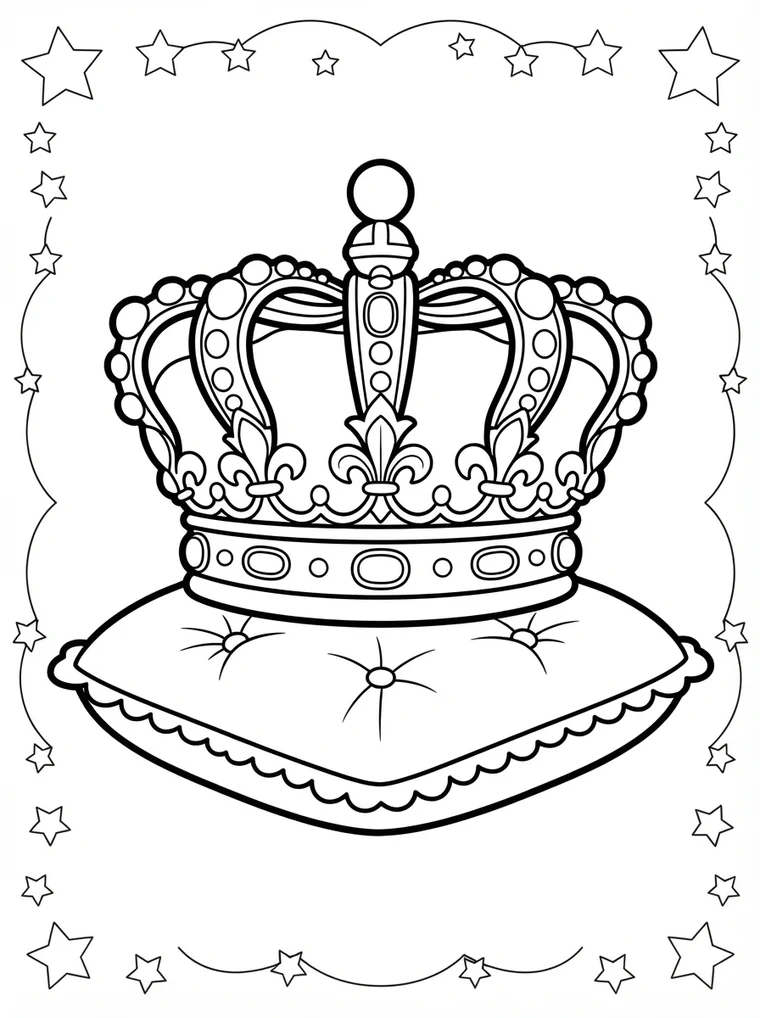 Ausmalbild: große verzierte Krone mit Edelsteinen